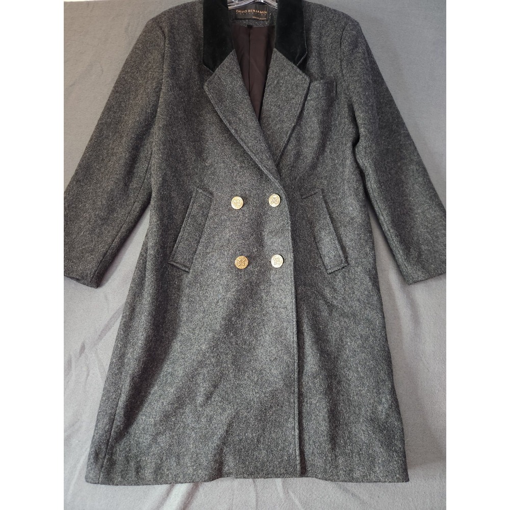 David Benjamin Wool Coat Women 8 Dark Gray Double Breasted  Velvet Collar‎ Long